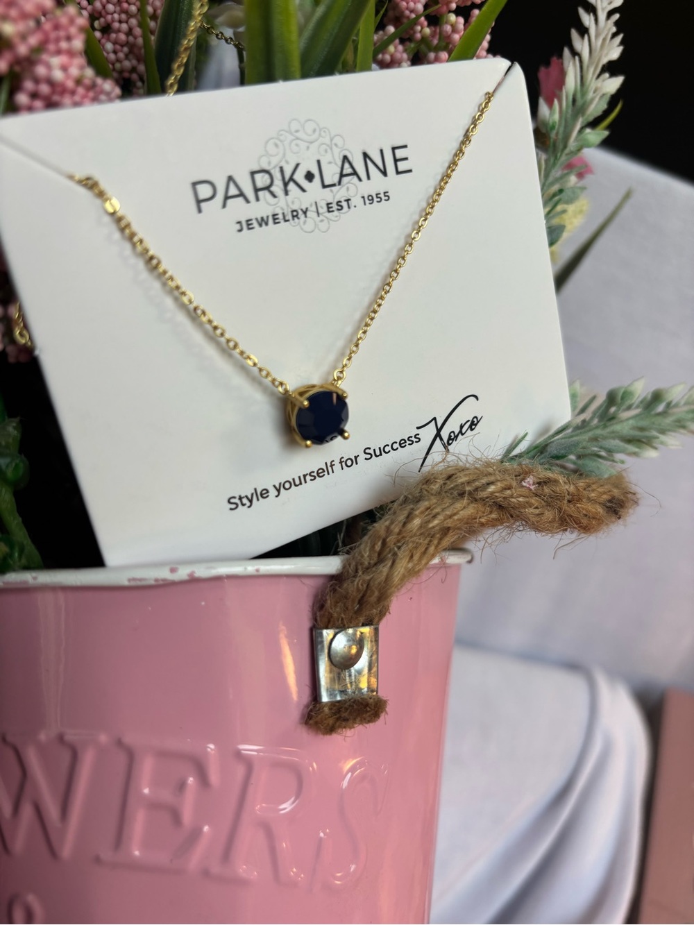 Park Lane Impression Gold Necklace with Deep Navy Stone Pendant